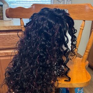 TIRRINIA LONG LACE FRONT NWOT LIGHT WEIGHT FLOWY Curly Black and Purple Wig